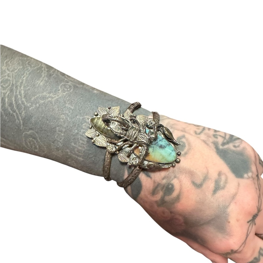 Silver and opal and labradorite Scorpion Cuff Bracelet STUNNING